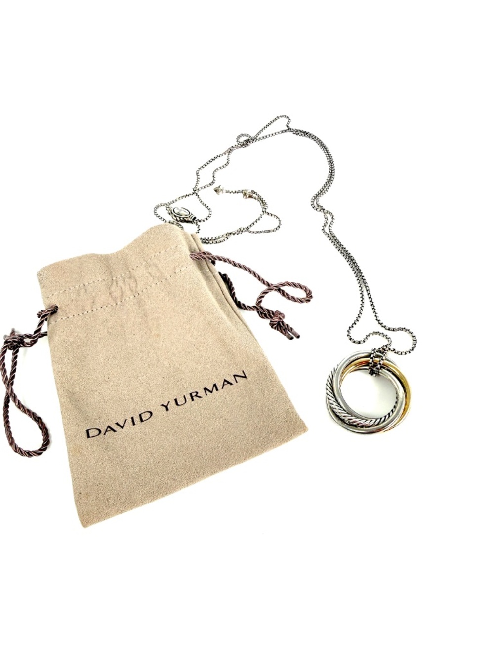 DAVID YURMAN Cable Crossover Two Tone Silver 14k Gold Long Pendant Necklace - Picture 4 of 11
